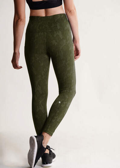 Alexo Women's Face Forward Concealed Carry Leggings in OD Green features nylon and spandex material
